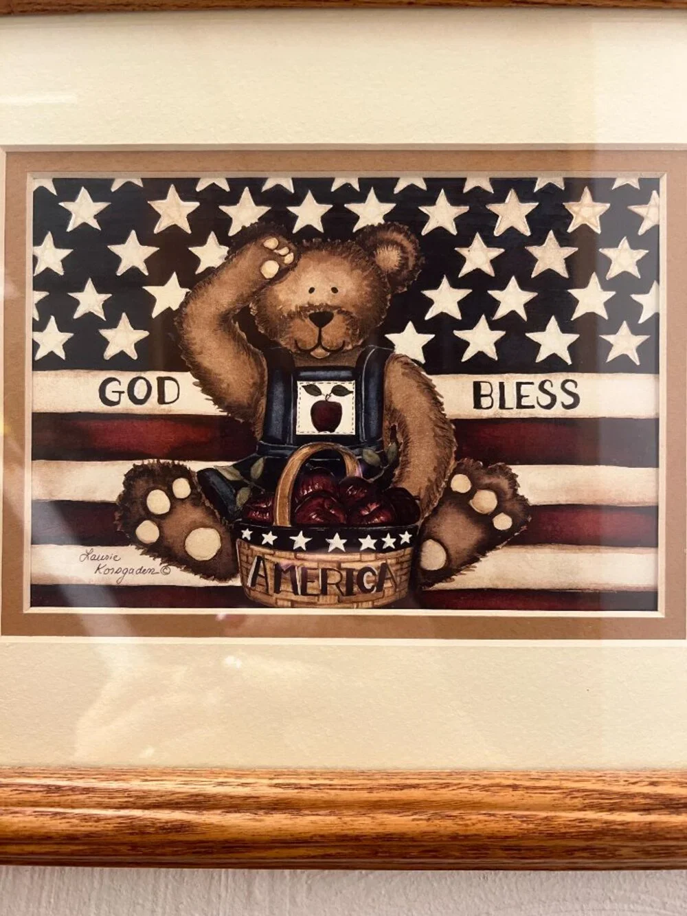Laurie Korsgaden God Bless America Teddy Bear and Flag